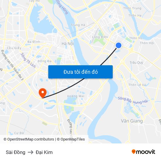 Sài Đồng to Đại Kim map