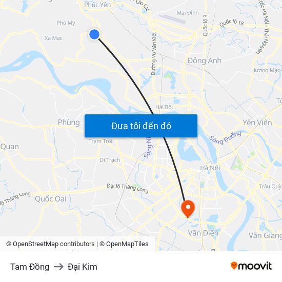 Tam Đồng to Đại Kim map