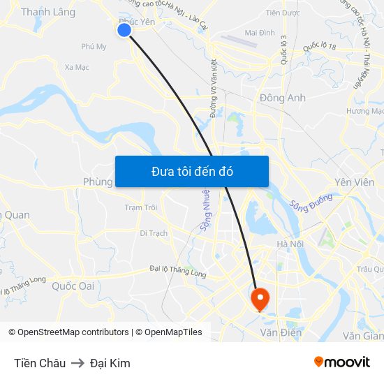 Tiền Châu to Đại Kim map