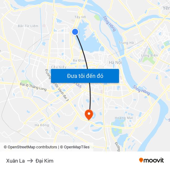 Xuân La to Đại Kim map