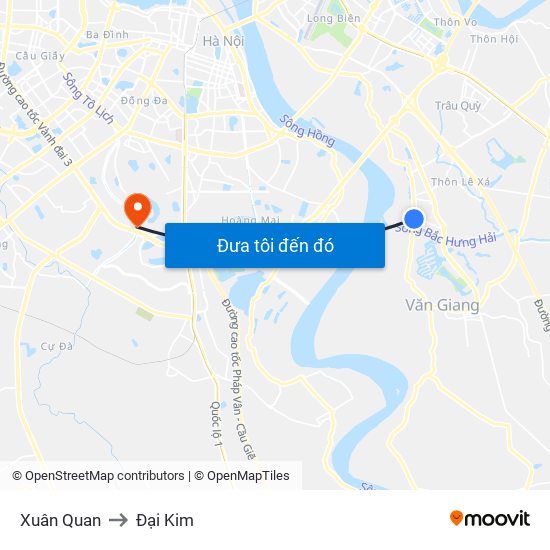 Xuân Quan to Đại Kim map