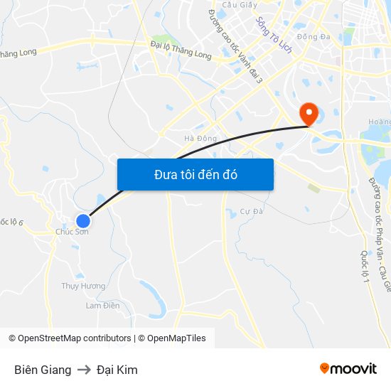 Biên Giang to Đại Kim map