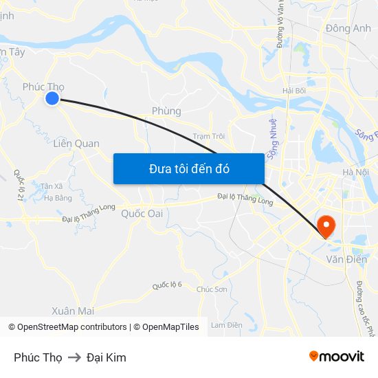 Phúc Thọ to Đại Kim map
