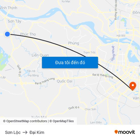 Sơn Lộc to Đại Kim map