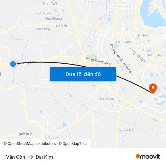 Vân Côn to Đại Kim map