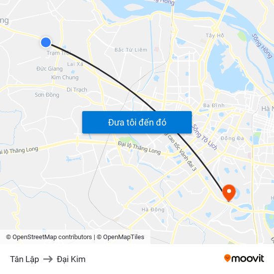 Tân Lập to Đại Kim map