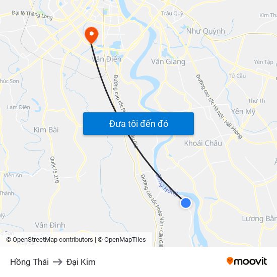 Hồng Thái to Đại Kim map