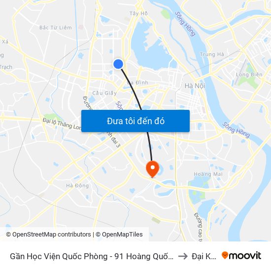 Gần Học Viện Quốc Phòng - 91 Hoàng Quốc Việt to Đại Kim map