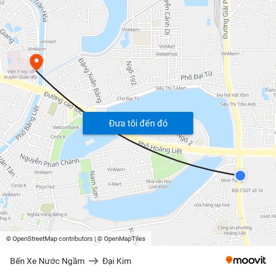 Bến Xe Nước Ngầm to Đại Kim map