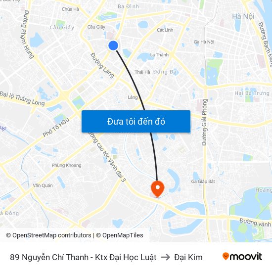 89 Nguyễn Chí Thanh - Ktx Đại Học Luật to Đại Kim map