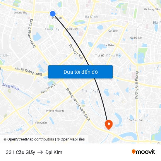 331 Cầu Giấy to Đại Kim map