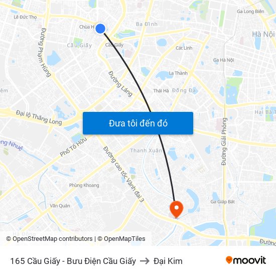 165 Cầu Giấy - Bưu Điện Cầu Giấy to Đại Kim map