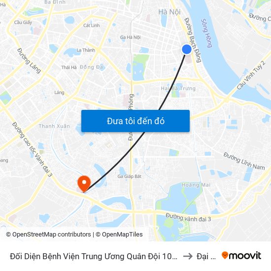 Đối Diện Bệnh Viện Trung Ương Quân Đội 108 - Trần Hưng Đạo to Đại Kim map