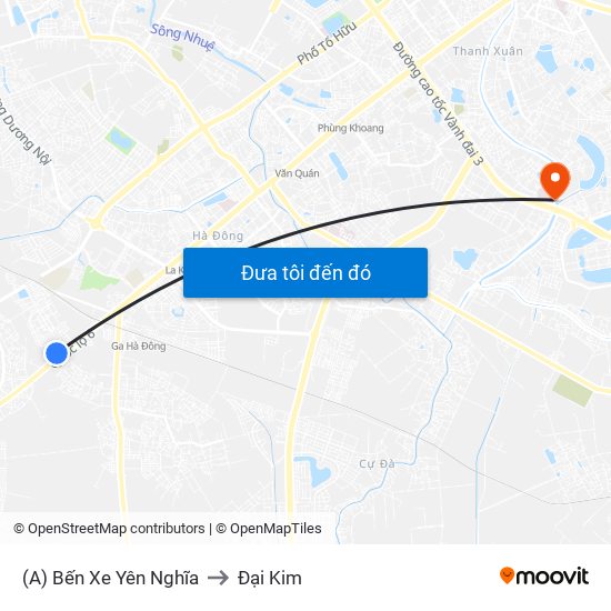 (A) Bến Xe Yên Nghĩa to Đại Kim map