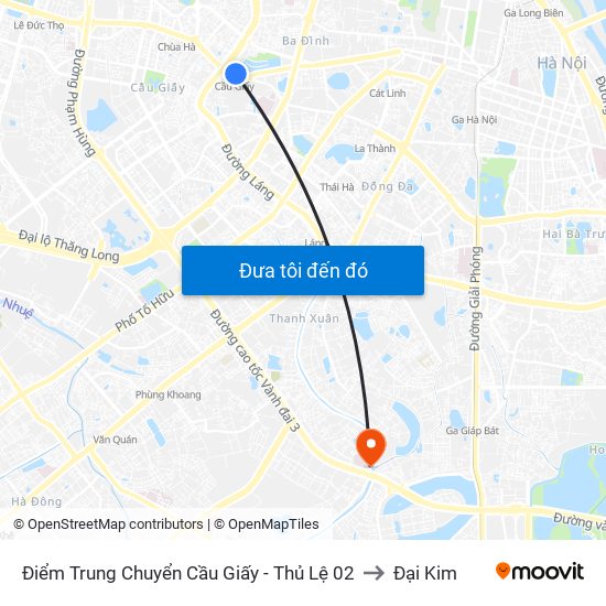 Điểm Trung Chuyển Cầu Giấy - Thủ Lệ 02 to Đại Kim map