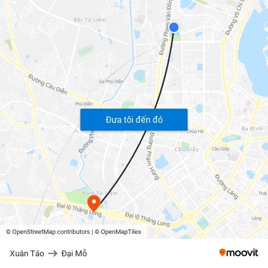 Xuân Tảo to Đại Mỗ map