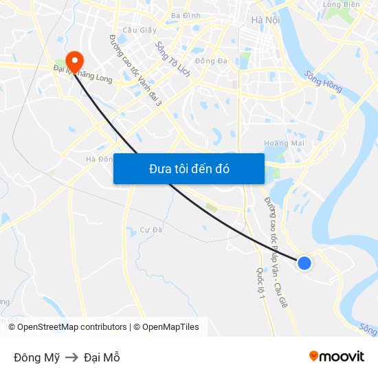 Đông Mỹ to Đại Mỗ map