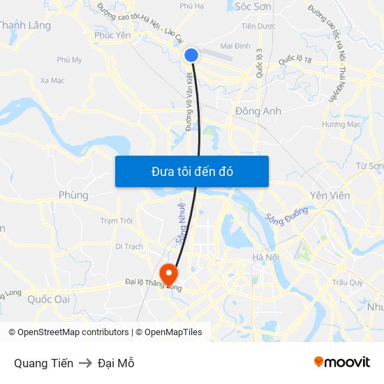 Quang Tiến to Đại Mỗ map