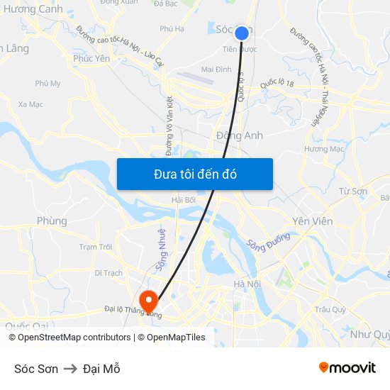 Sóc Sơn to Đại Mỗ map