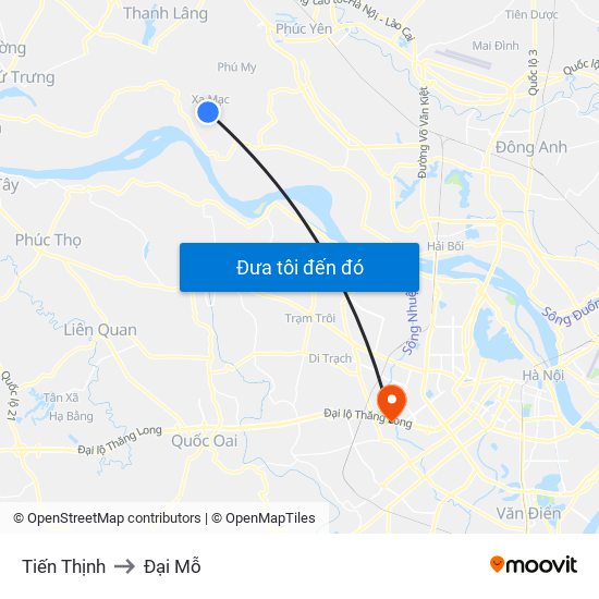 Tiến Thịnh to Đại Mỗ map