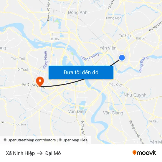 Xã Ninh Hiệp to Đại Mỗ map