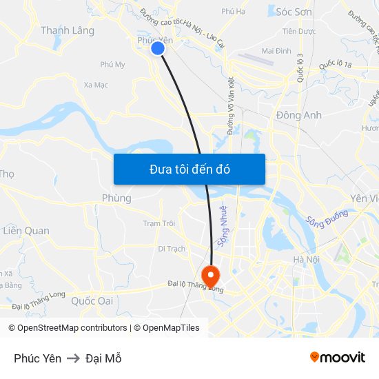 Phúc Yên to Đại Mỗ map