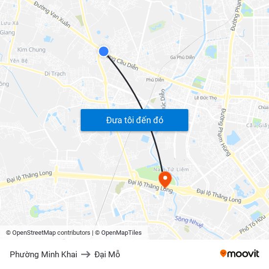 Phường Minh Khai to Đại Mỗ map