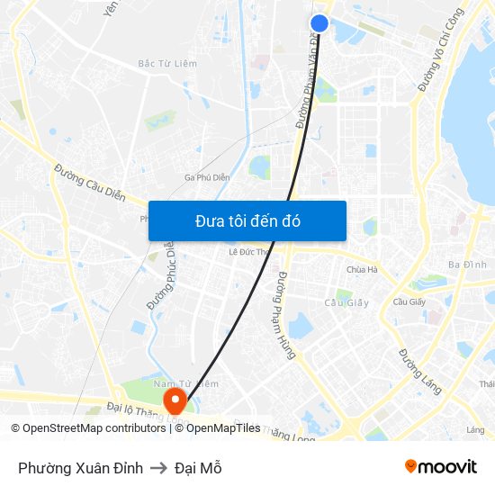 Phường Xuân Đỉnh to Đại Mỗ map