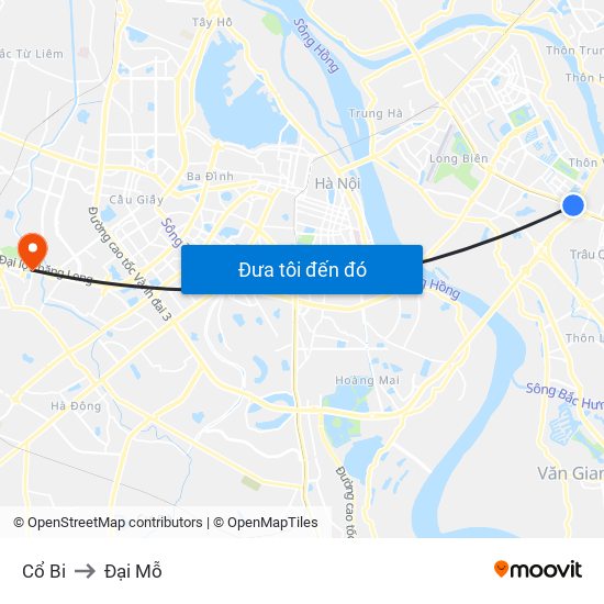 Cổ Bi to Đại Mỗ map
