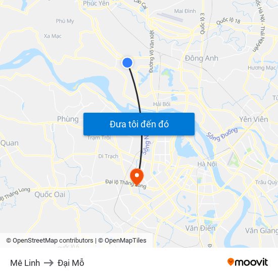 Mê Linh to Đại Mỗ map