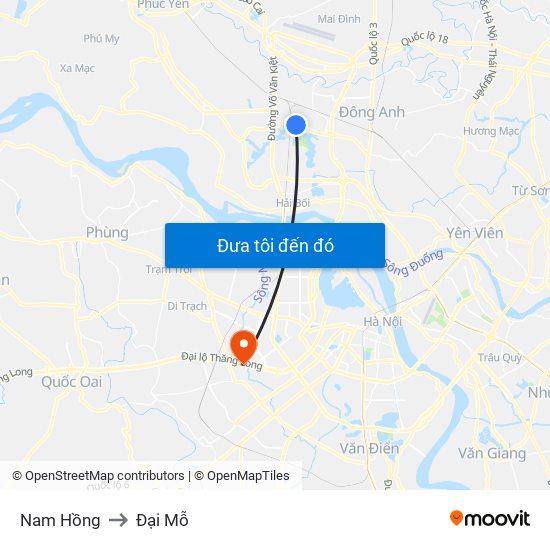 Nam Hồng to Đại Mỗ map