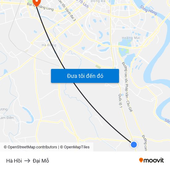 Hà Hồi to Đại Mỗ map