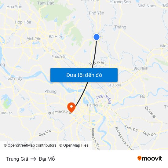 Trung Giã to Đại Mỗ map