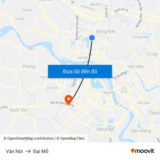 Vân Nội to Đại Mỗ map