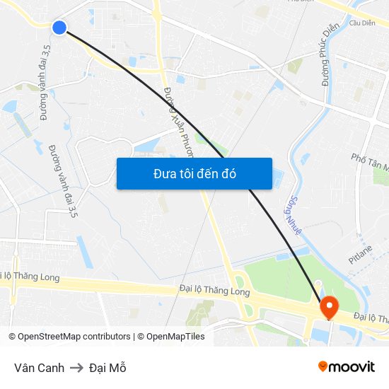 Vân Canh to Đại Mỗ map