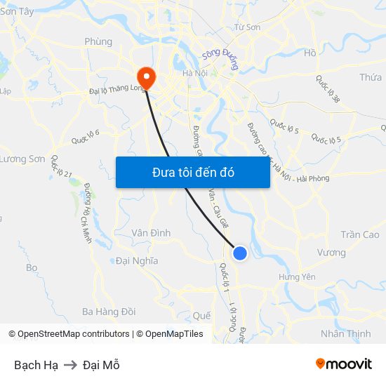 Bạch Hạ to Đại Mỗ map