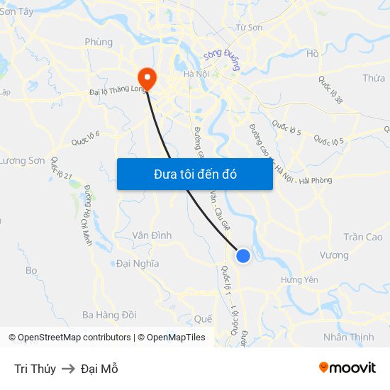 Tri Thủy to Đại Mỗ map