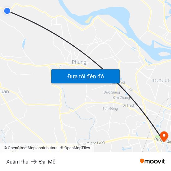 Xuân Phú to Đại Mỗ map