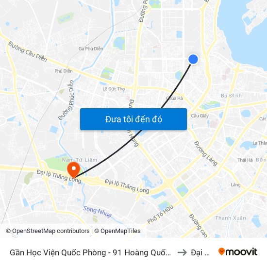 Gần Học Viện Quốc Phòng - 91 Hoàng Quốc Việt to Đại Mỗ map