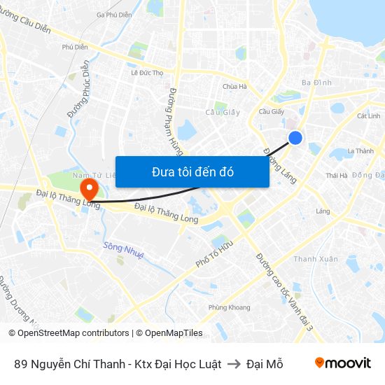 89 Nguyễn Chí Thanh - Ktx Đại Học Luật to Đại Mỗ map