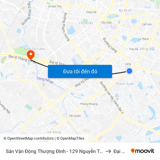 Sân Vận Động Thượng Đình - 129 Nguyễn Trãi to Đại Mỗ map