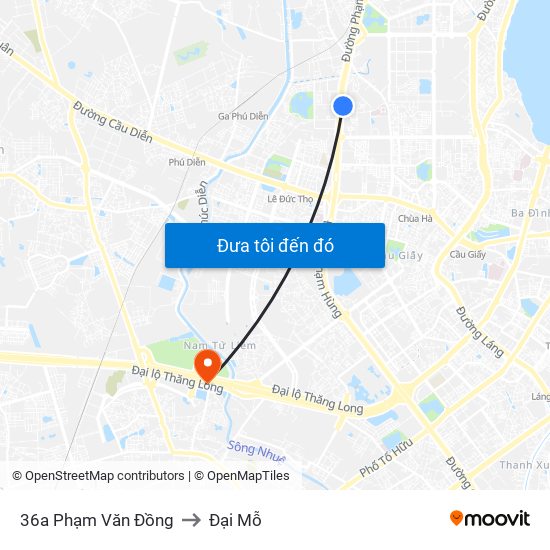 36a Phạm Văn Đồng to Đại Mỗ map