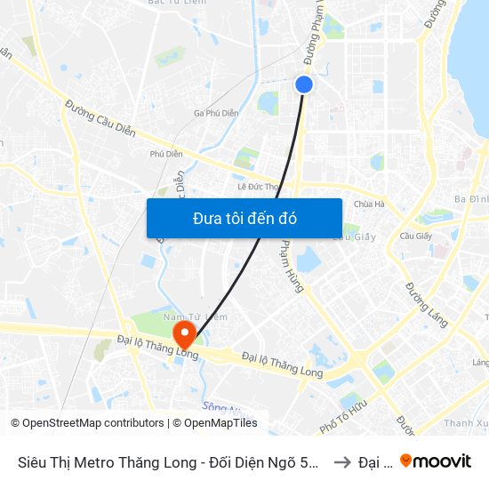 Siêu Thị Metro Thăng Long - Đối Diện Ngõ 599 Phạm Văn Đồng to Đại Mỗ map