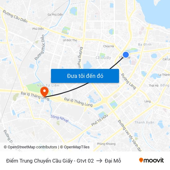 Điểm Trung Chuyển Cầu Giấy - Gtvt 02 to Đại Mỗ map