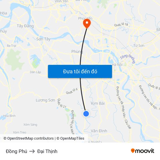 Đồng Phú to Đại Thịnh map