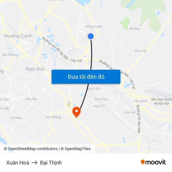 Xuân Hoà to Đại Thịnh map