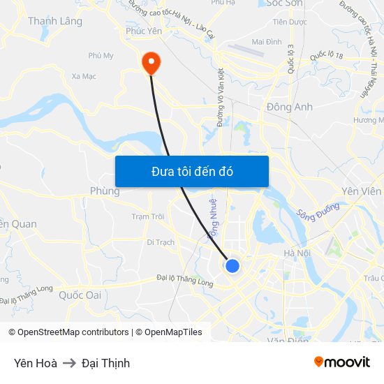 Yên Hoà to Đại Thịnh map