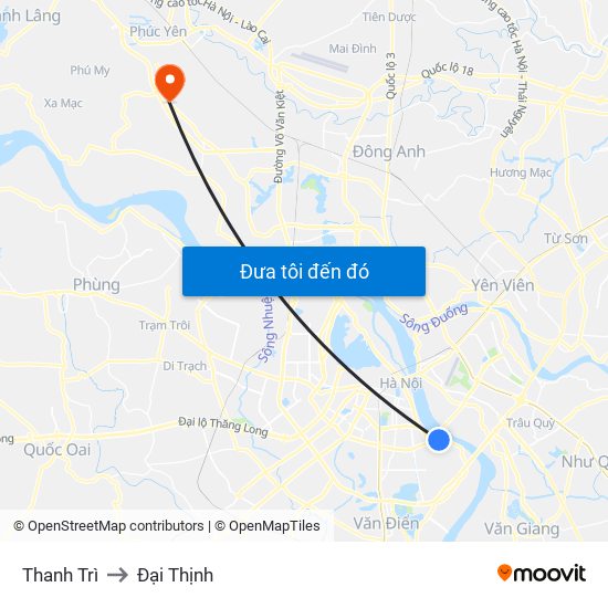 Thanh Trì to Đại Thịnh map