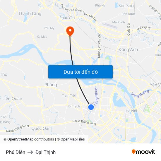 Phú Diễn to Đại Thịnh map