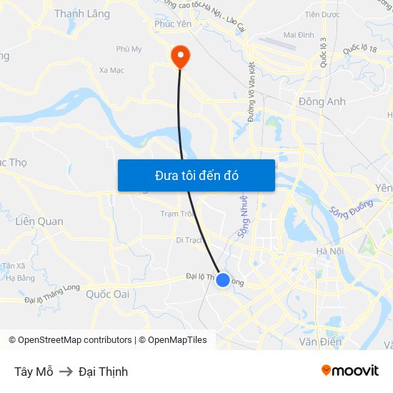 Tây Mỗ to Đại Thịnh map